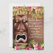Invitation Réception de mariage d'été Hawaïenne Tiki en bois (Devant)