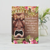 Invitation Réception de mariage d'été Hawaïenne Tiki en bois (Debout devant)