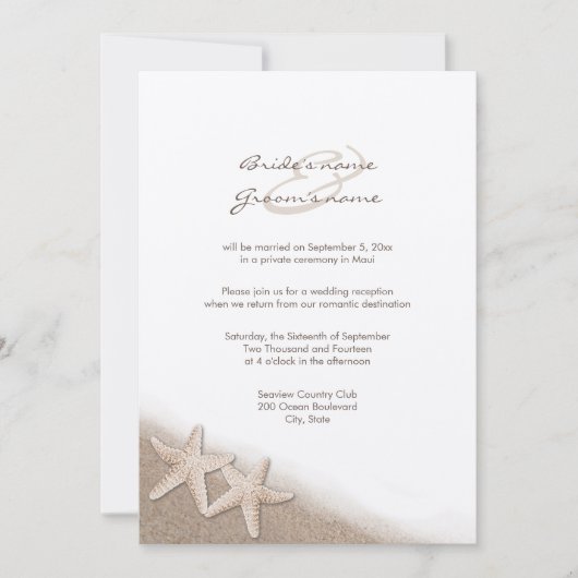 Invitation Réception De Mariage D'Étoile Uniquement Invitatio (Devant)