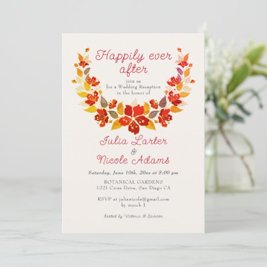 Invitation Réception De Mariage D'Hibiscus Tropical Orange Br (Debout devant)
