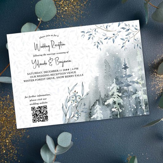 Invitation Réception de mariage d'hiver en forêt enneigée uni