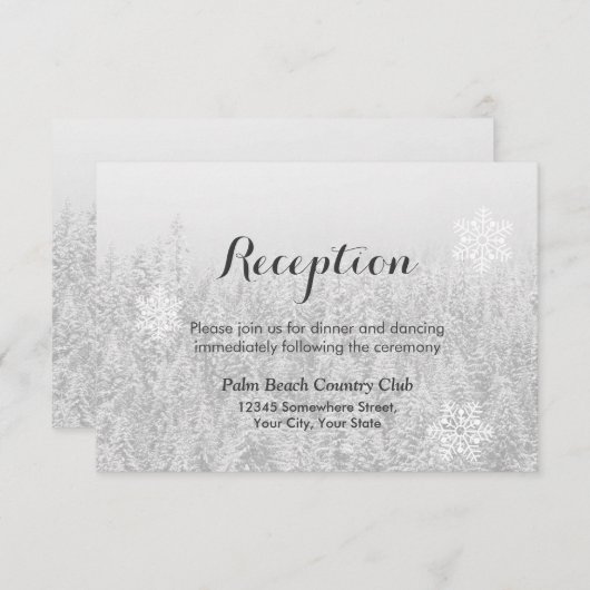 Invitation Réception de mariage d'hiver Flocons de neige & Fo (Devant / Derrière)