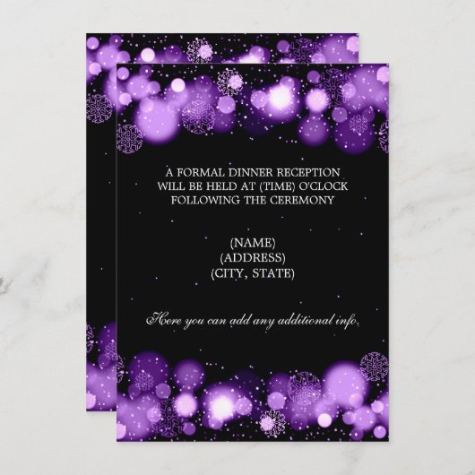 Invitation Réception de mariage d'hiver Lumières violettes (Devant / Derrière)