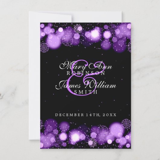 Invitation Réception de mariage d'hiver Lumières violettes (Dos)