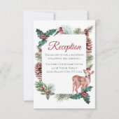 Invitation Réception de mariage d'hiver Noël Cerf Rouge Flora (Devant)