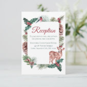 Invitation Réception de mariage d'hiver Noël Cerf Rouge Flora (Debout devant)