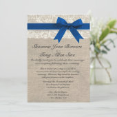 Invitation Réception de mariage du Royal Blue Burlap Ivory La (Debout devant)
