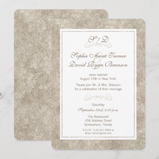 Invitation Réception de mariage du soir avec bordure argent e (Devant / Derrière)