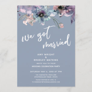 Invitation Réception de mariage Dusty Blue aux fleurs peintes