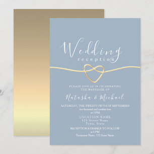 Invitation Réception de mariage Dusty Blue Gold Heart
