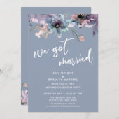 Invitation Réception de mariage Dusty Blue Peinture Florale N (Devant / Derrière)
