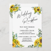 Invitation Réception de mariage écriture manuscrite tournesol (Devant / Derrière)