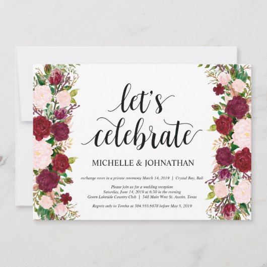 Invitation Réception de mariage élégant à Marsala rose floral (Devant)