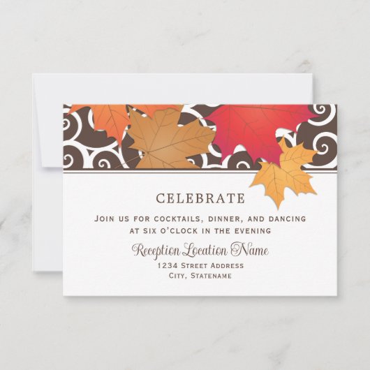 Invitation Réception de mariage élégant avec feuilles d'autom (Devant)