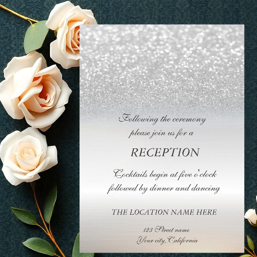 Invitation Réception de mariage élégant avec paillettes argen