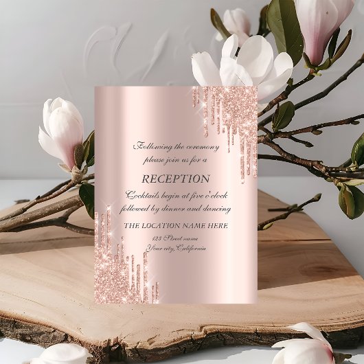 Invitation Réception de mariage élégant avec paillettes rose 