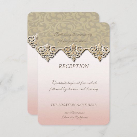 Invitation Réception de mariage élégant chic damassé (Devant / Derrière)