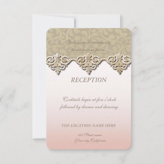 Invitation Réception de mariage élégant chic damassé (Devant)