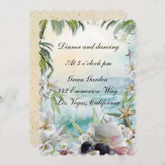 Invitation Réception de mariage élégant sur une plage tropica (Devant / Derrière)