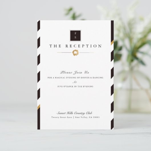 Invitation Réception de mariage élégante à rayures noires et  (Debout devant)