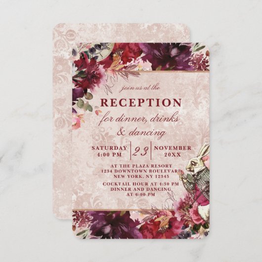 Invitation Réception de mariage élégante Alice au pays des me (Devant / Derrière)