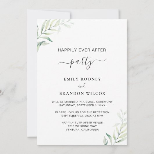 Invitation Réception de mariage élégante au vert sauge et euc (Devant)