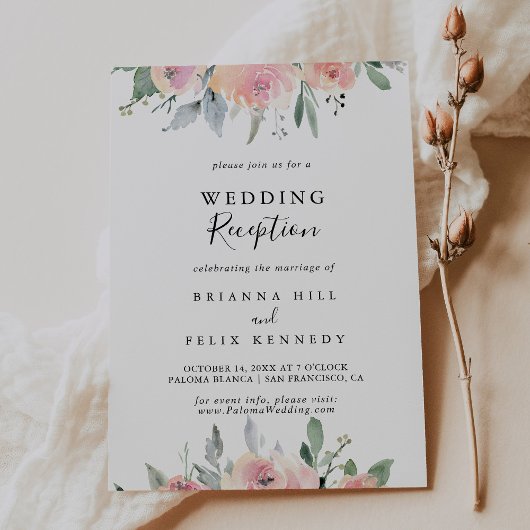 Invitation Réception de mariage élégante aux fleurs roses