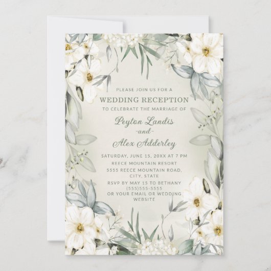 Invitation Réception de mariage élégante avec fleurs blanches (Devant)