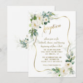 Invitation Réception de mariage élégante avec fleurs ivoire b (Devant / Derrière)