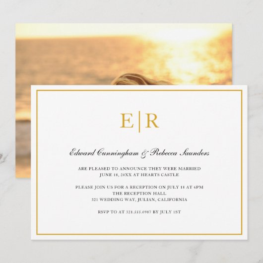 Invitation Réception de mariage élégante avec monogramme form (Devant / Derrière)