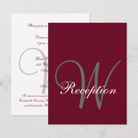 Invitation Réception de mariage élégante avec monogramme gris (Devant / Derrière)