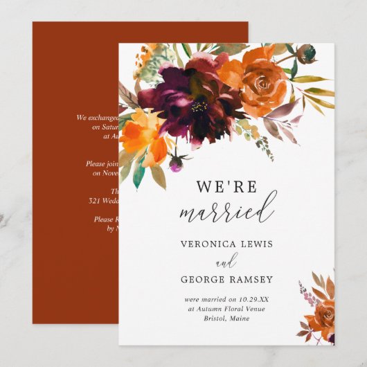 Invitation Réception de mariage élégante avec un décor floral (Devant / Derrière)