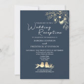 Invitation Réception de mariage élégante bleu marine (Devant)