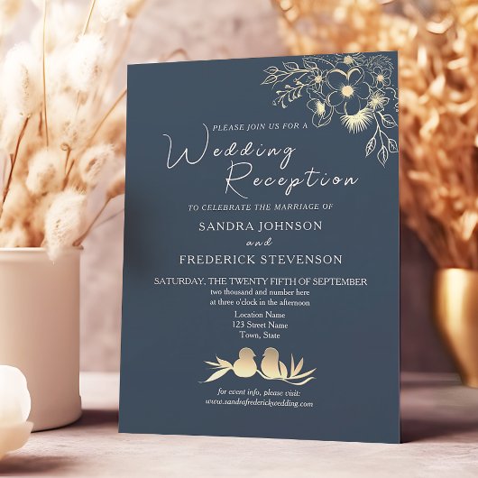 Invitation Réception de mariage élégante bleu marine