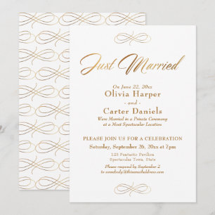 Invitation Réception de mariage élégante calligraphiée en or