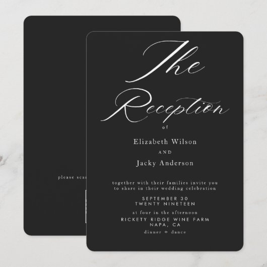 Invitation Réception de mariage élégante classique noir et bl (Devant / Derrière)