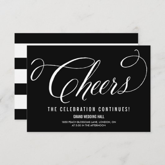 Invitation Réception de mariage élégante en noir et blanc, éc (Devant / Derrière)