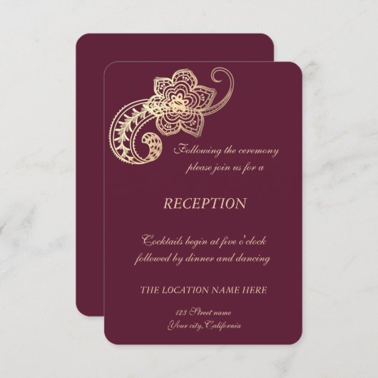 Invitation Réception de mariage élégante et chic à motifs cac (Devant / Derrière)