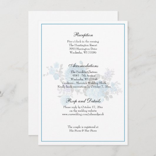 Invitation Réception de mariage élégante et classique avec fl (Devant / Derrière)