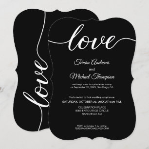 Invitation Réception de mariage élégante et intime Noir Blanc