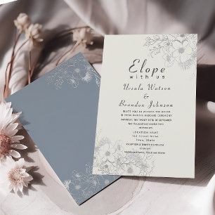 Invitation Réception de mariage élégante et poussiéreuse bleu