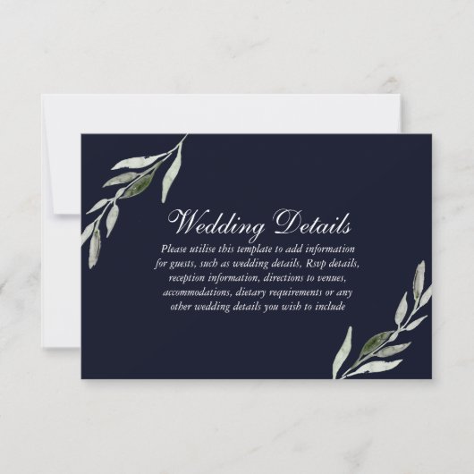Invitation Réception de mariage élégante feuille verte bleu m (Devant)