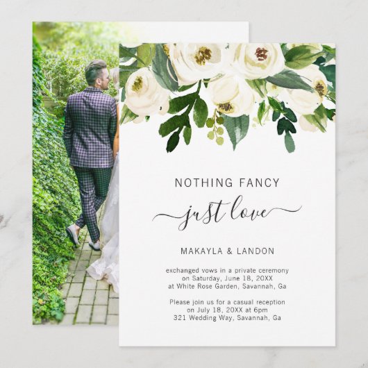 Invitation Réception de mariage élégante florale blanche mode (Devant / Derrière)