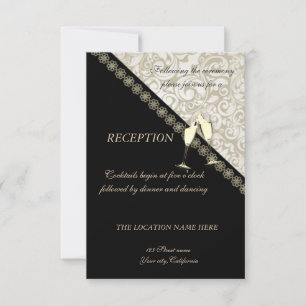 Invitation Réception de mariage élégante noire et damassée