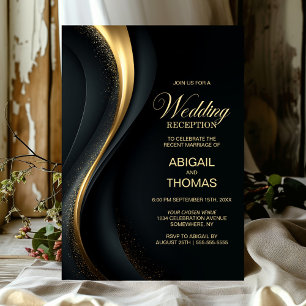 Invitation Réception de mariage élégante noire et or