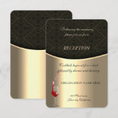 Invitation Réception de mariage élégante or et damas noir (Devant / Derrière)