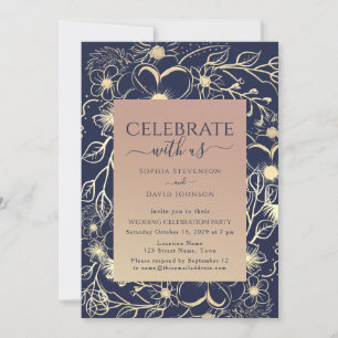 Invitation Réception de mariage élégante rose gold et navy