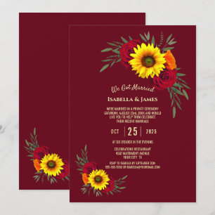 Invitation Réception de mariage élégante Tournesol Rose Bourg
