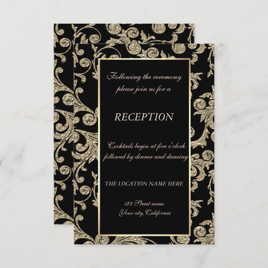 Invitation Réception de mariage élégants tourbillons de paill (Devant / Derrière)