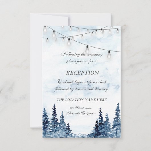 Invitation Réception de mariage en bois avec guirlande lumine (Devant)